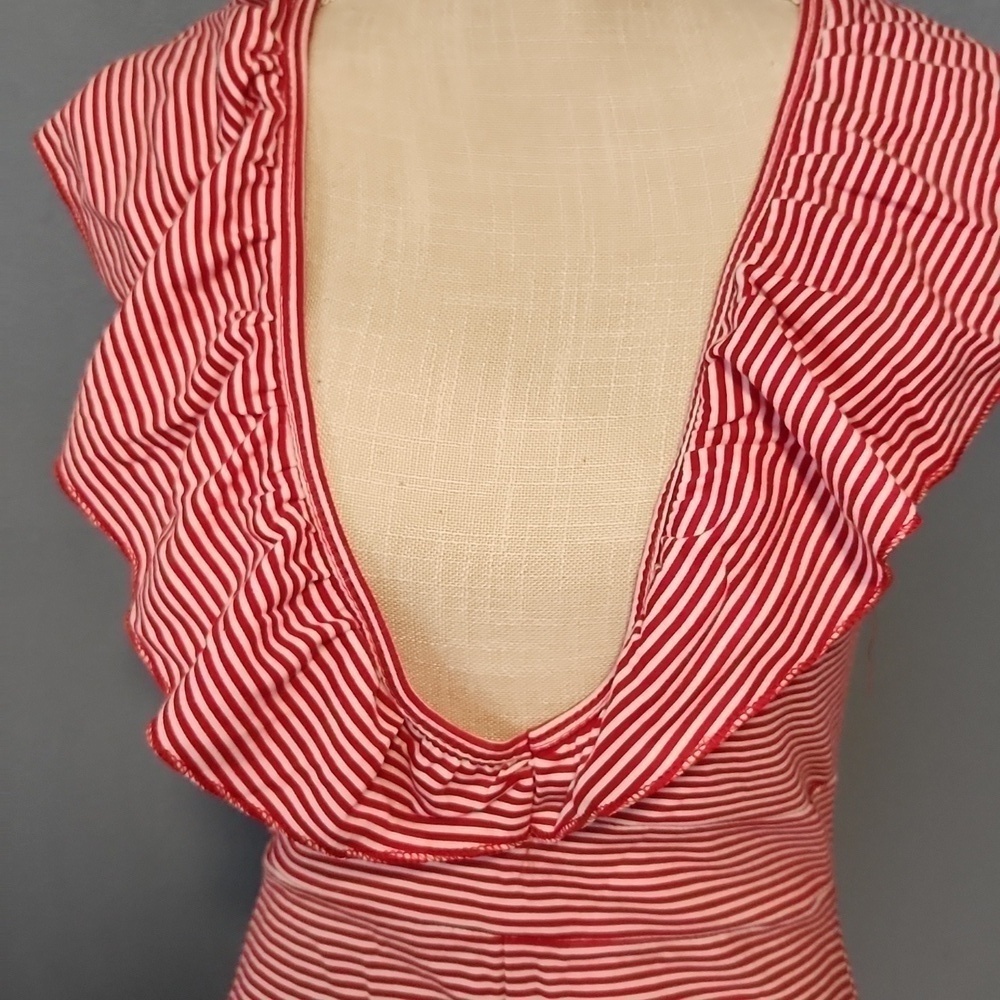 NWT Pretty Little Thing Red striped frill ruffled playsuit romper size 4 - Picture 2 of 7